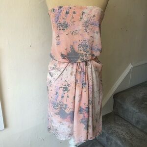 LIFEwithBIRD Strapless Silk Honeycomb Print Dress